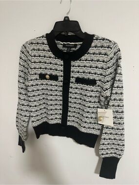Ellen Tracy Black & White Tweed Cropped Cardigan